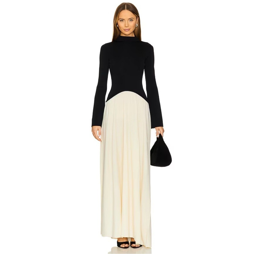 Solid & Striped Women's Dress XL Soglio Ecru Skirt Black Top Long Sleeve Maxi